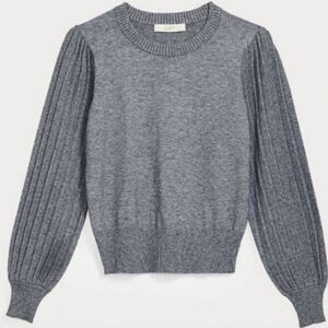 Loft Pleated Puff Sleeve Gray Sweater Size Small